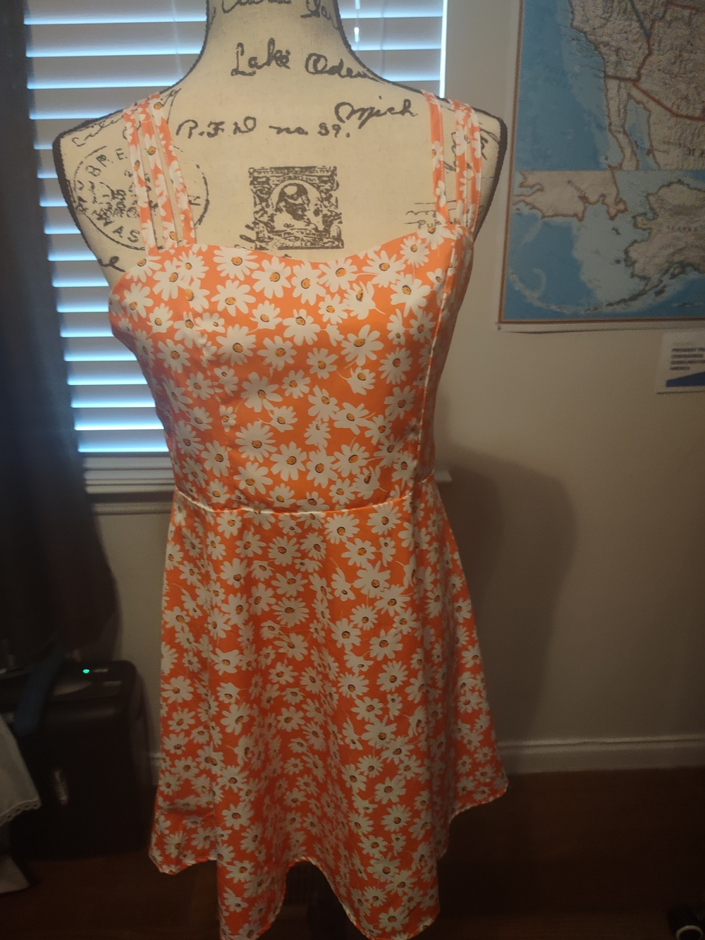 SHEIN Orange Daisy Print Asymmetrical Sundress
